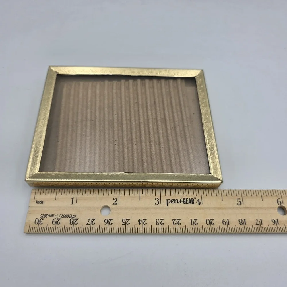 Vintage Embossed Gold Colored‎ Metal Picture Frame 4.75